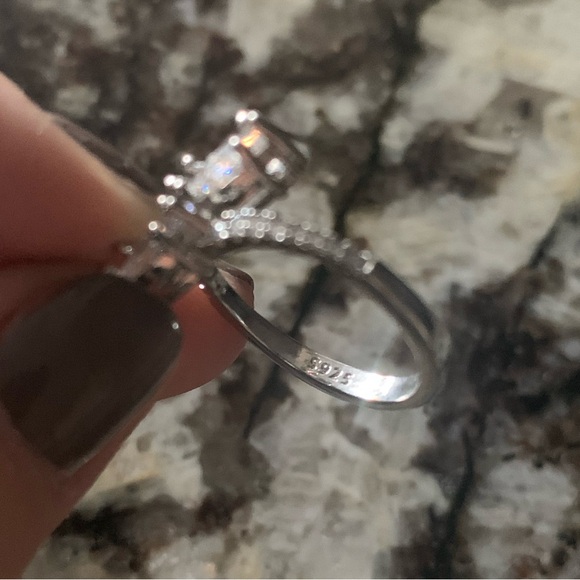 Sterling Silver Marquise Cut CZ Ring, Stamped 925, Rhodium Plated, Size 8 - Picture 5 of 7